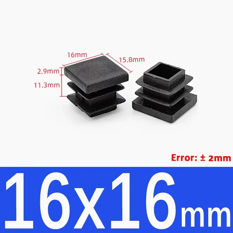 Black Square Plastic End Caps for Table or Chair Feet Protection