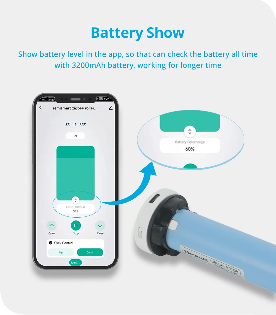 Zigbee Roller Shade Blinds Motor Built-in Battery Work with Tuya Smartthings App