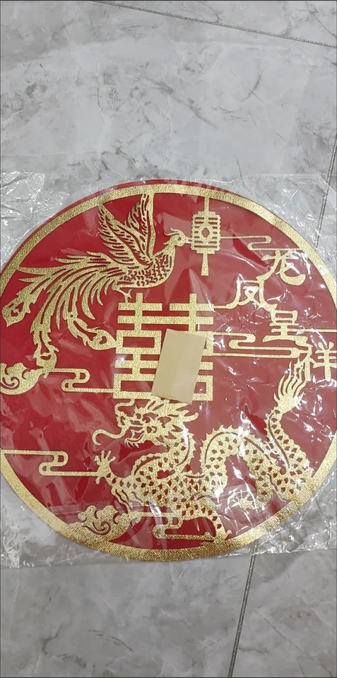 50 Pcs Red Chinese Double Happiness Wedding Stickers - 3.9x3.9 Inch, PVC Self-Adhesive & Removable Decor