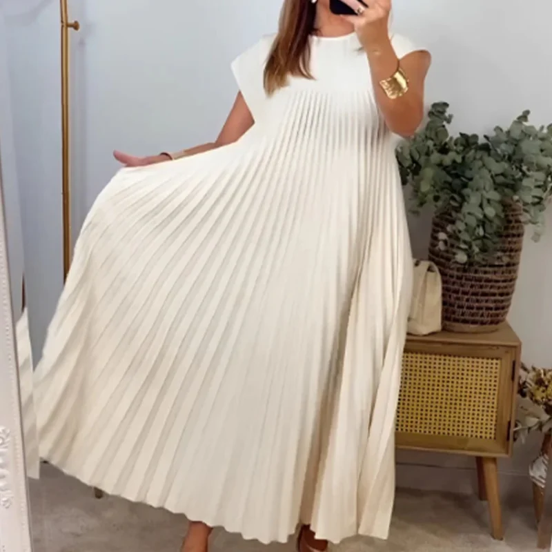 

Женское длинное плиссированное платье с коротким рукавом, 26 дюймов