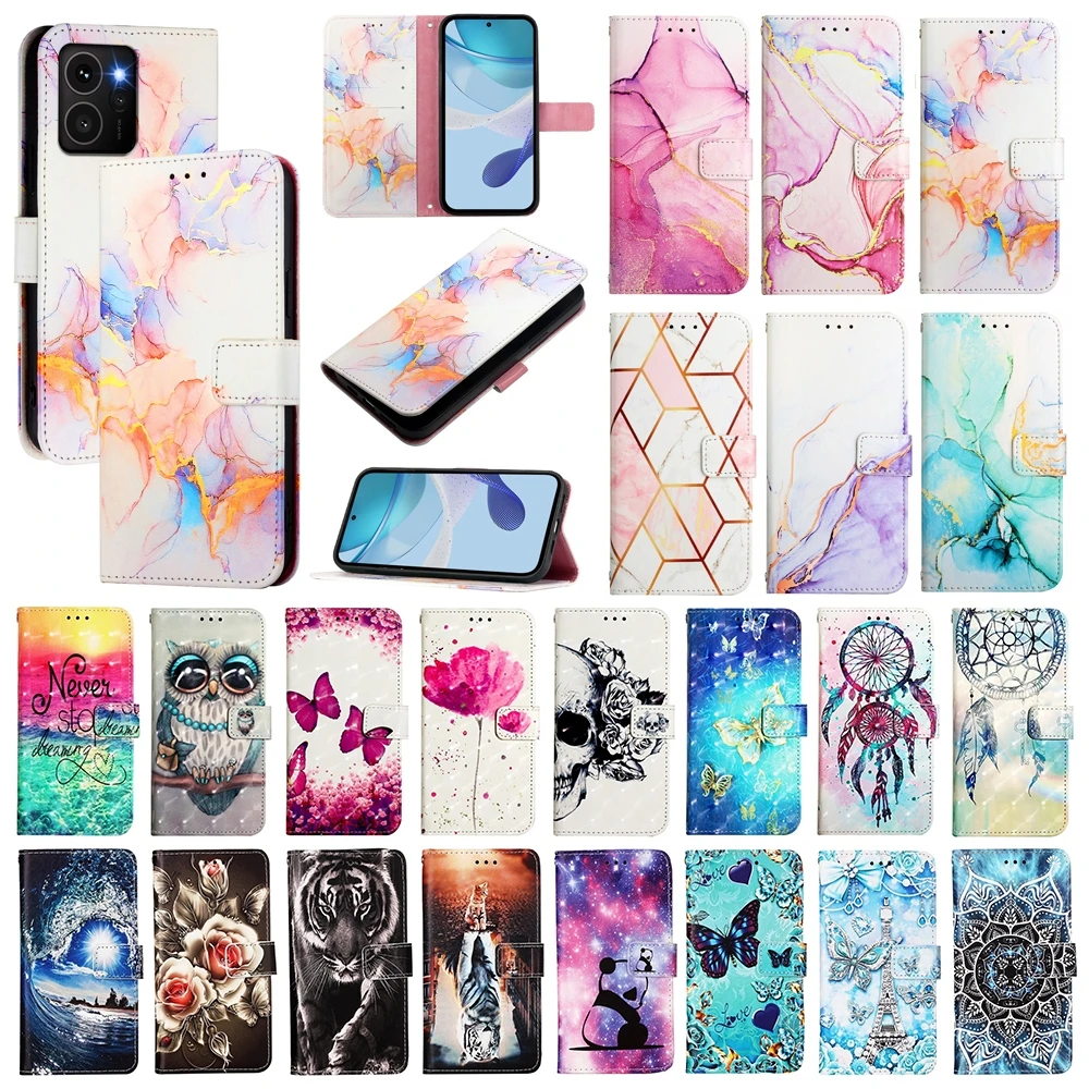 Charming Hand-Painted Leather Flip Wallet Case