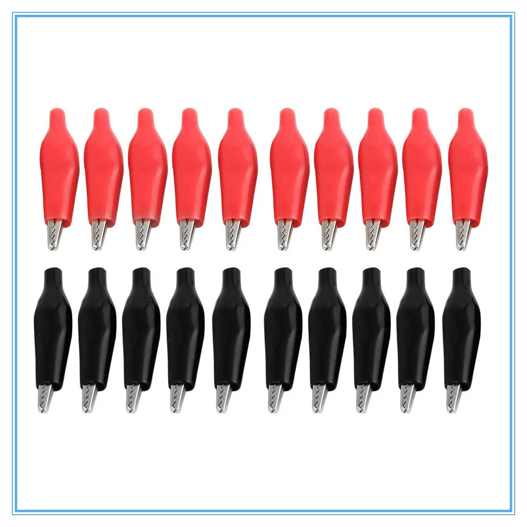 Alligator Clips 20 Pcs Crocodile Type 28MM Black Red Blue Yellow Soft Plastic Coated Testing Probe Mini