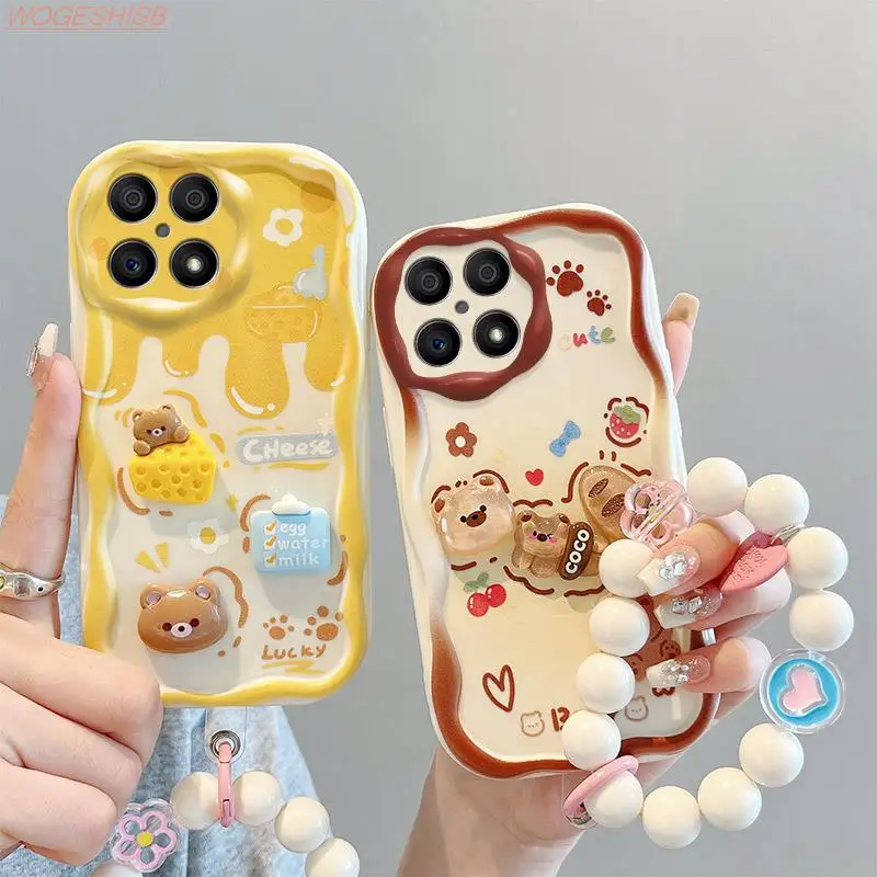 Custodia Per Cellulare Riccia Wave Edge Cream Rabbit Per Huawei Honor 20 50 60 70 80 Se 9X X10 X30I X40 X7 X8 Ins Custodia Per Cinturino Da Polso Con 