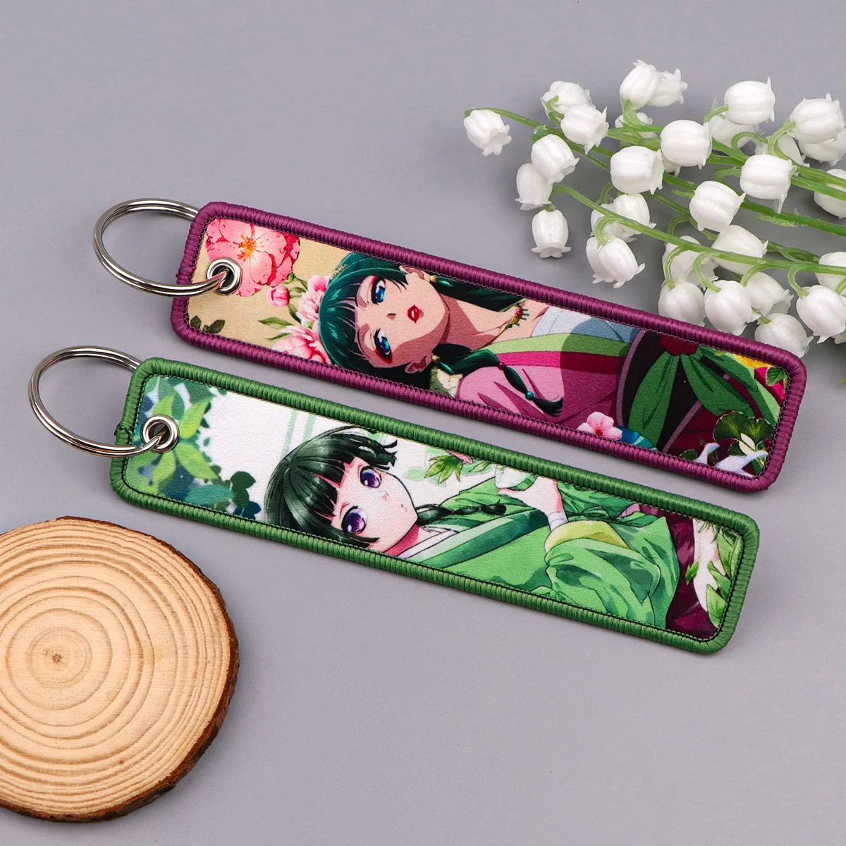 Niedliche Mädchen-Schlüsselanhänger mit Stickerei, Anime-Paar-Schlüsselanhänger, Cartoon-Schlüsselringe für Taschen, Autos, Geschenke, Cosplay-Zubehör – Detail 5