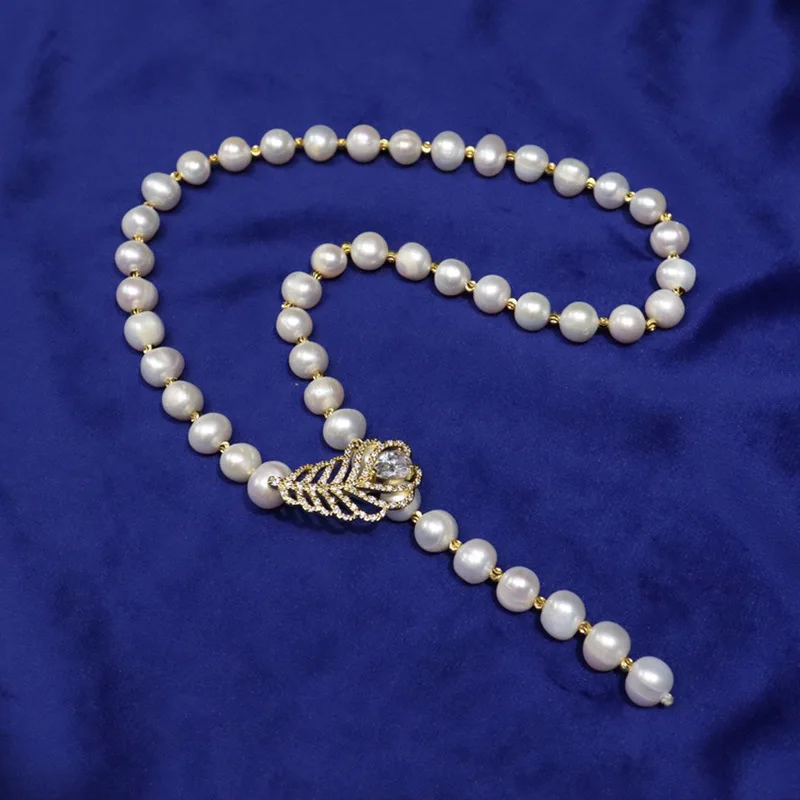 

Ожерелье из натурального пресноводного жемчуга 9-10 мм, ювелирные изделия из круглого жемчуга для женщин, свадебные подарки для нового года