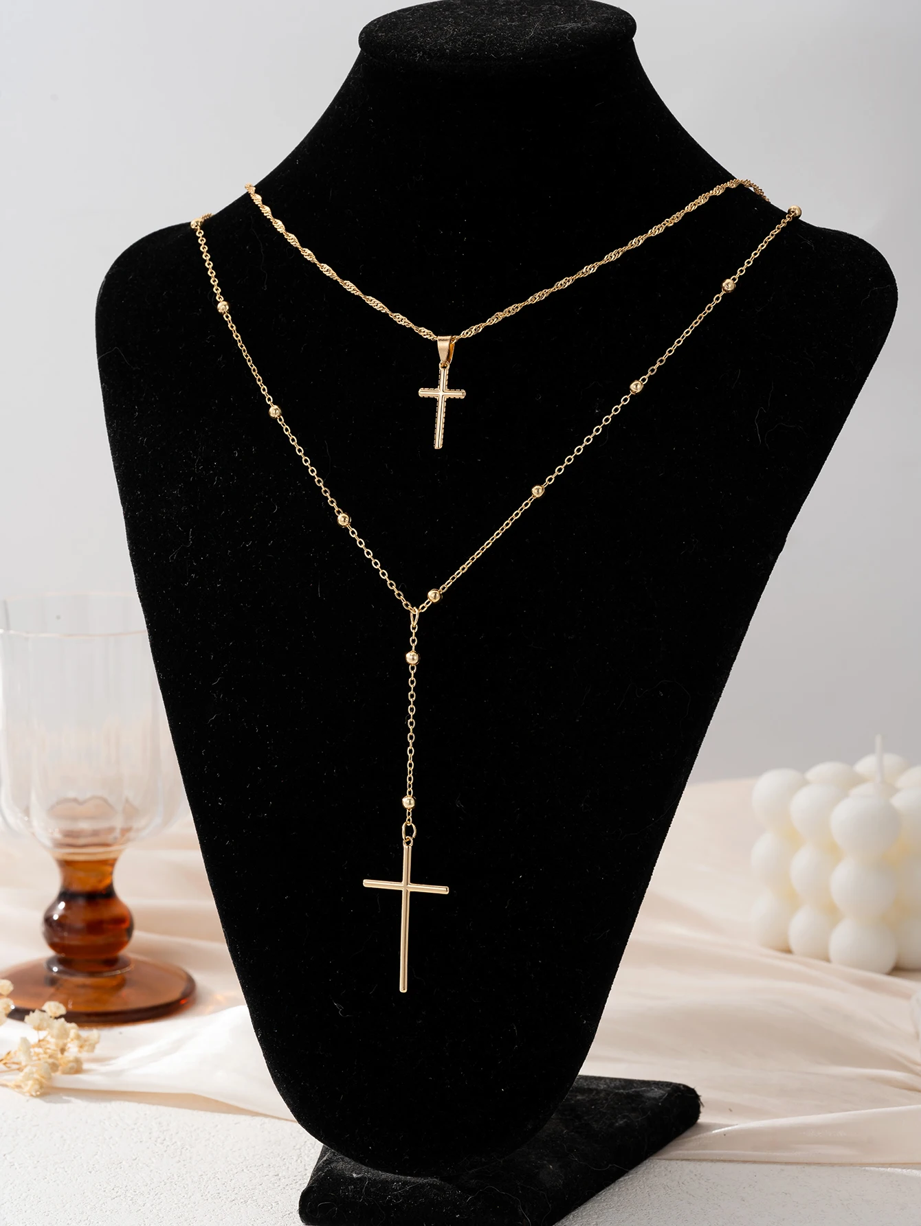 Golden Cross Jet Necklace for Women
