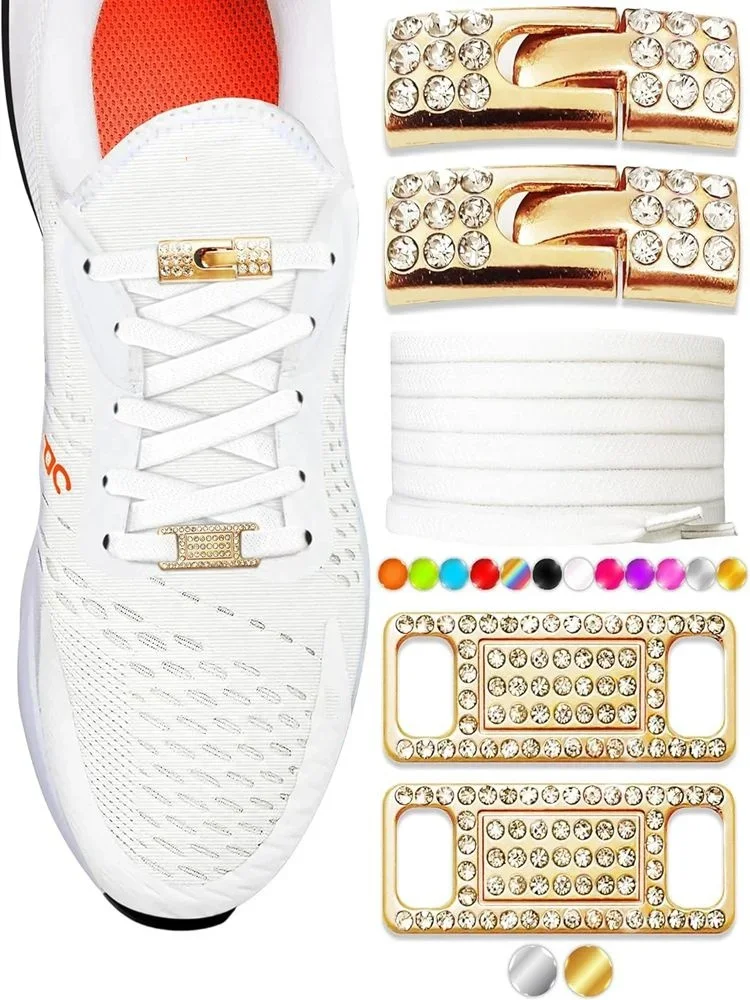 Elegant Elastic Bling Shoelace Charms with Diamond Cross Locks
