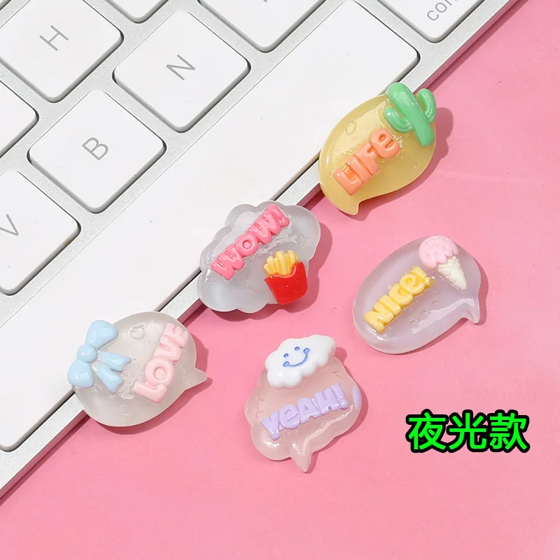 10Pcs Luminoso Love Life Wow Nice Cabochon Flatback Resina Cabochon Per Capelli Archi Centro Fai Da Te Scrapbooking Decorazione Mestiere