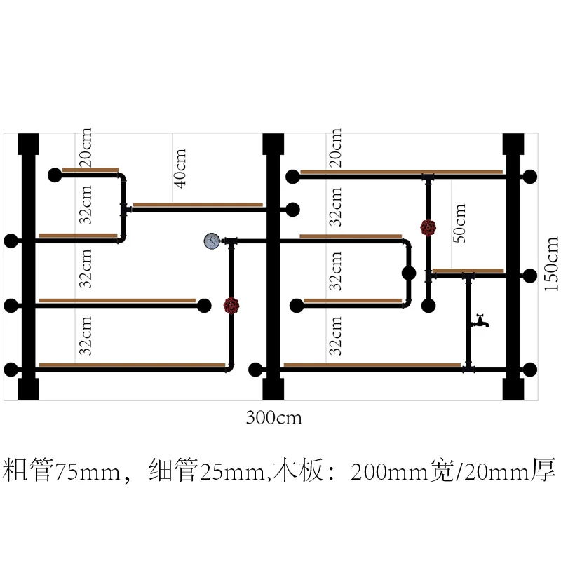 Iron Pipe and Wood Board Assembly Artistic Wine Rack Set Display rack Wall Mounted Shelves for Glassware Bookshelf