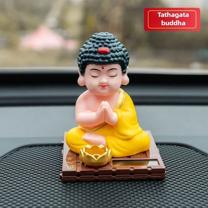 Car Decoration Solar Powered Shaking Buddha Shaking Small Monk God of Wealth Central Console Ornament Car Accessorie