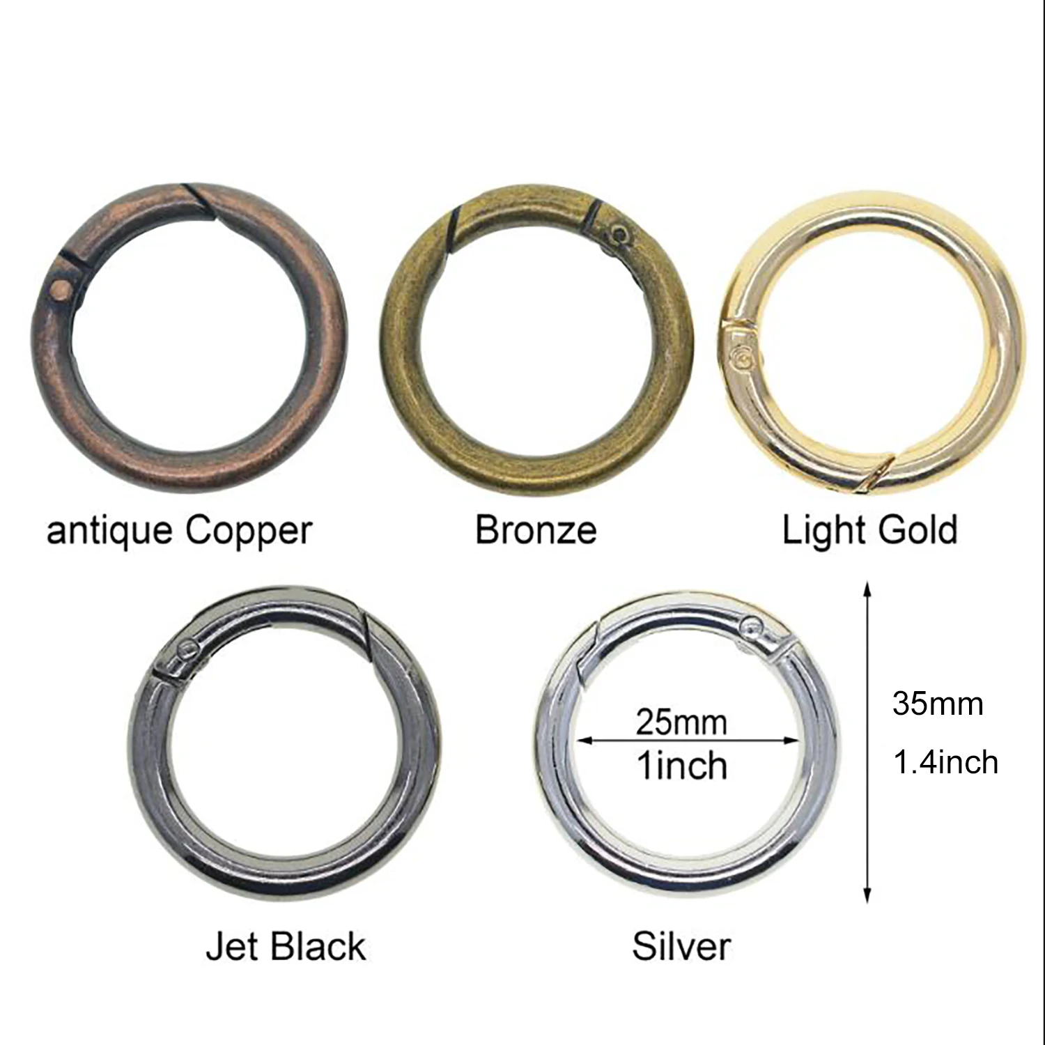 12 Moschettoni Rotondi A Molla Per Borse – Diametro Interno 25 Mm, Lega Zincata, Colori Oro/Argento/Nero