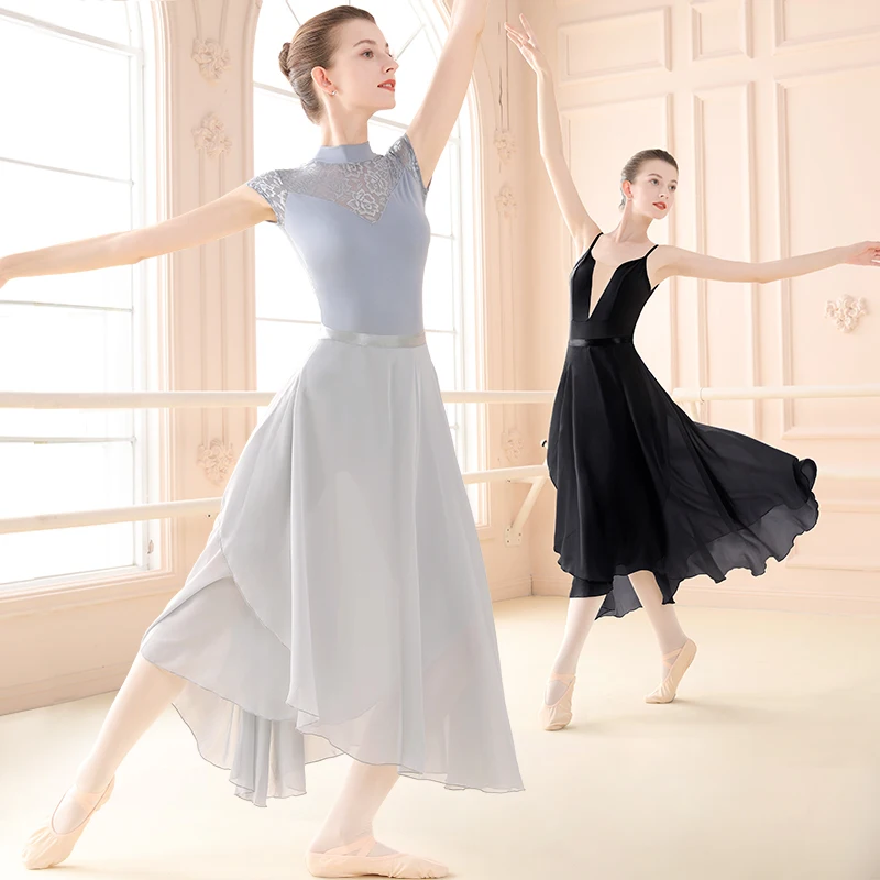 Jupe de danse de ballet longue en mousseline de soie pour femmes