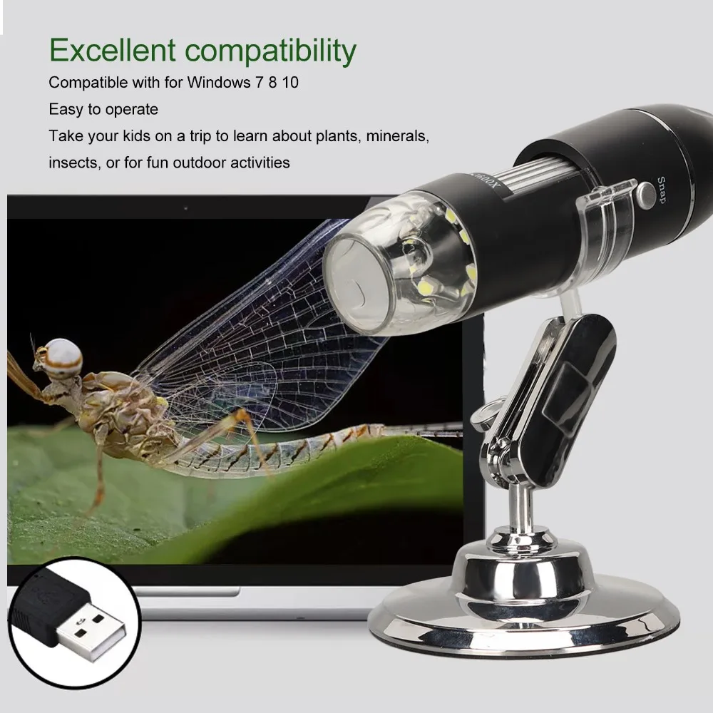 다목적 50X-1600X 배율 디지털 현미경, 8 LED USB 현미경, 포켓 현미경, 컴퓨터 현미경