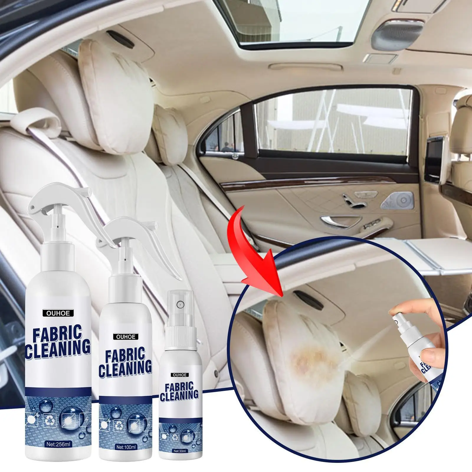 

All-In-One Paint Care kit: OUHOE Fabric Cleaner Spray, Interior Trim and Headliner Cleaner, Leather Seat Cleaner