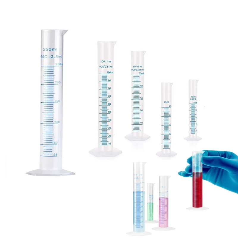 Clear White Plastic Liquid Measurement Graduated Cylinder for Lab Supplies Laboratory Tools 10ml,25ml,50ml,100ml,250ml,500ml