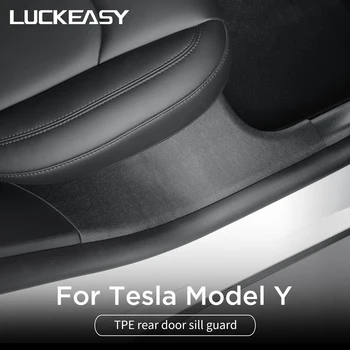 LUCKEASY for Tesla Model Y 2021-2024 Rear Door Sill Guards Car Interior Accessories Door Welcome Pedal Threshold Protective Pad 1