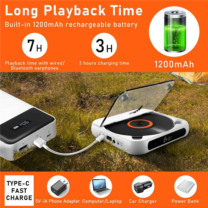 Portable CD Player Bluetooth Speaker,LED Screen, Stereo Player, Wall Mountable CD Music Player with FM