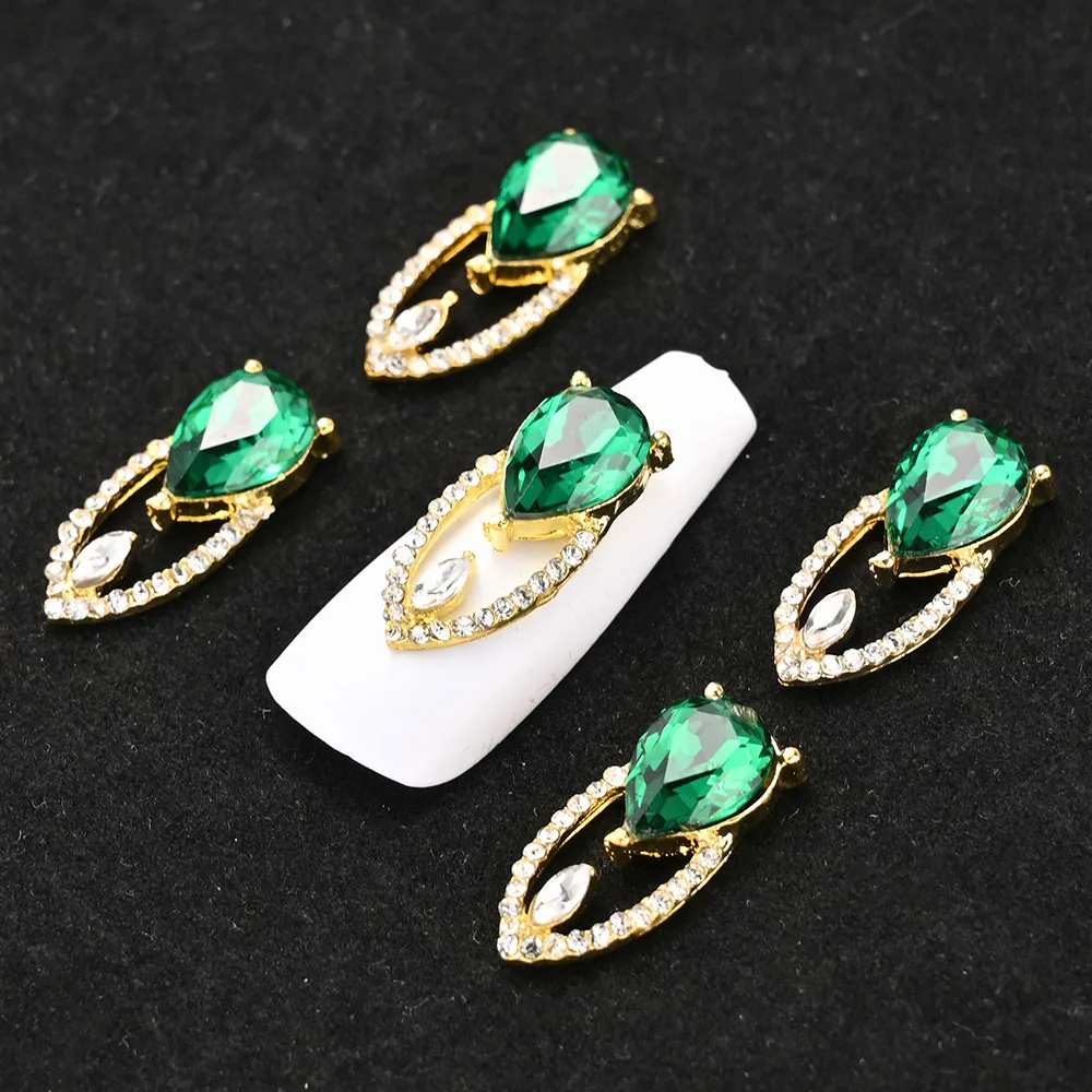 

5pcs Hollow Water-Drop Nail Charms 3D Gold Color Alloy Holl Teardrop Design Rain-Drop Nail Rhinestone For FingerNail Accessories