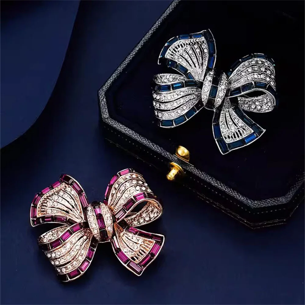 1Pc 블루/퍼플/핑크 빈티지 Bowknot 브로치 여성용 럭셔리 디자인 우아한 캐주얼 파티 브로치 핀 여성용