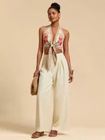 Haut court col licou pour femmes, Sexy, nœud sur le devant, sans manches, imprimé graphique Floral, col en v, dos nu, débardeur, vêtements Y2K, été 6