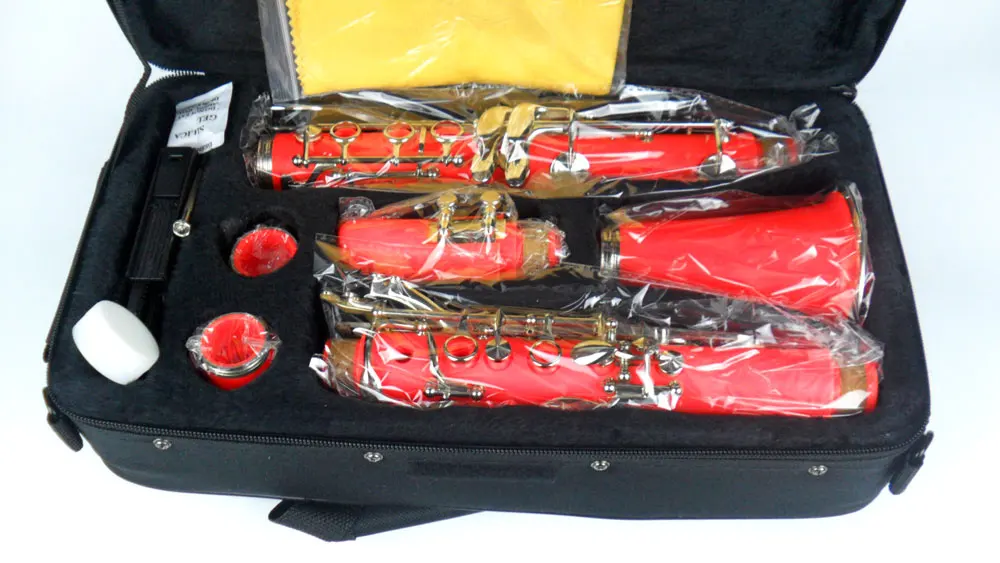 Clarinet Bb 17 Keys Beautiful Orange Color Good Sound Material Double Barrels