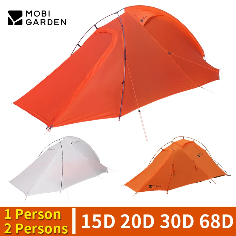 Ultralight camping Tent MOBI GARDEN 1/2 Person Outdoor hiking Travel Backpack Single Double Tent 15D 20D 30D 68D Nylon Portable Camping Tent Portable Tent