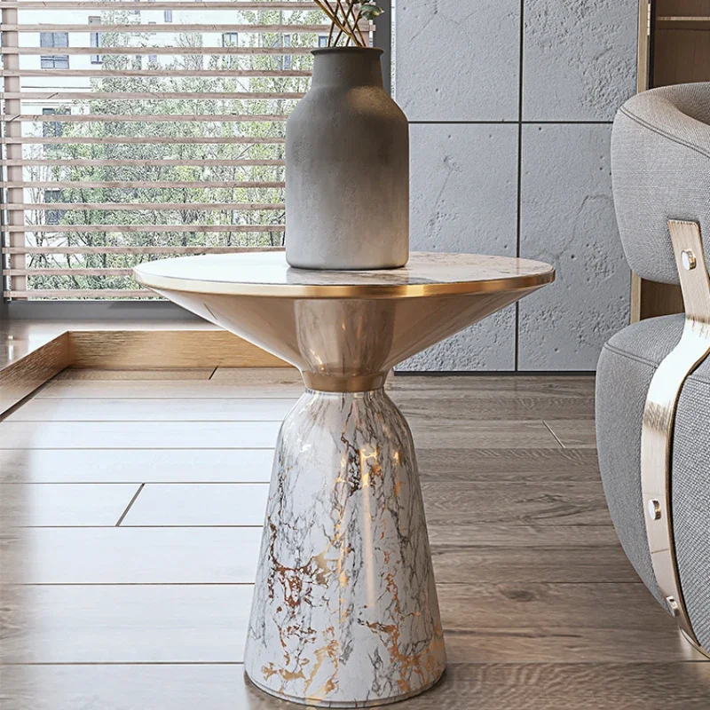 

Stone Plate Side Table Living Room Sofa round Corner Table Modern Design Stainless Steel Table Nordic Simple Small Coffee Table