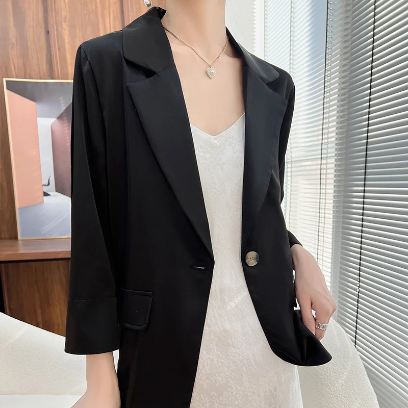 Acetate Satin Small Suit Jacket Women's Senior Sense New In Outerwears Coat Women's Blazers Lady Jacket Clothing Free Shipping