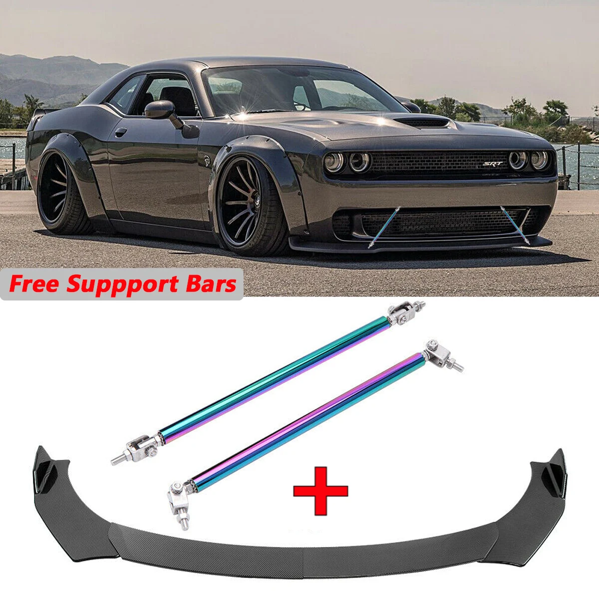 4PCS Front Bumper Lip Side Spoiler Splitter Chin Body Kit w/ Support