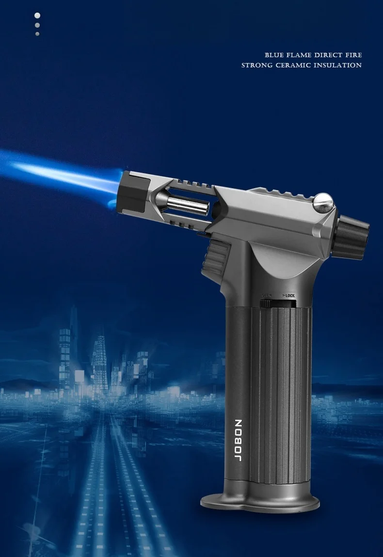 Description Picture 2 of itemJOBON Strong Firepower Blue Flame Turbine Jet Torch 360° Use Welding Gun Butane Gas Lighter Cigar Barbecue Welding Baking Tool