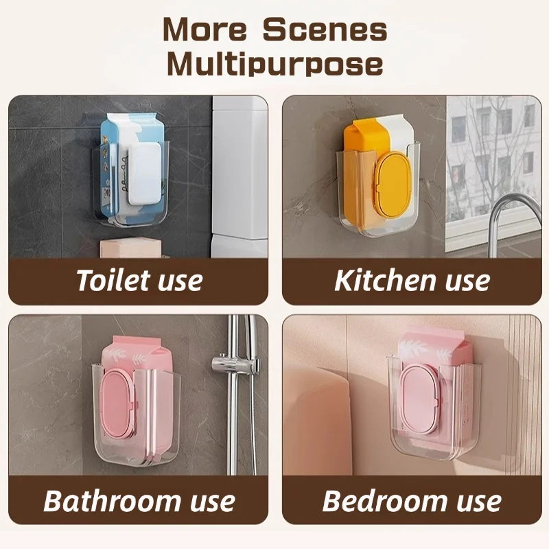 Wet Tissue Storage Box Wall Mounted Wipe Holder Dispenser No Punching Tissue Box Holder for Kitchen Bedroom Toilet Organizer Tissue Box Tissue Dispenser Wet Tissue Storage Box Tissue Storage Box