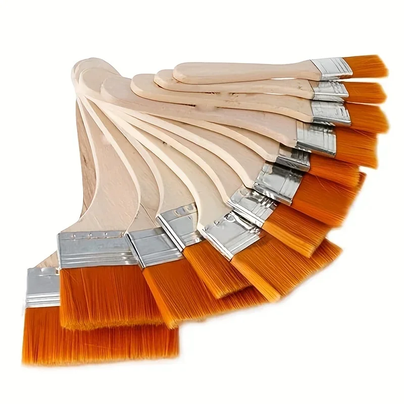 5pcs Assorted Nylon Paint Brushes with Wooden Handles-Ideal for Acrylic, Oil, Varnishes, Watercolor-Perfect for Students