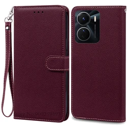 Premium Wallet Leather Flip Cover with Stand and Protective Design for Vivo Y02S 4G (Wine Red-Strap)