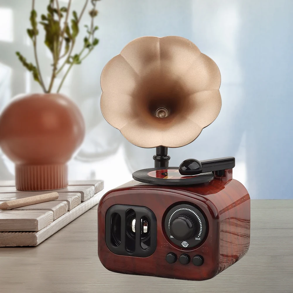 Miniature Phonograph Shape Music Box Mini Mechanism Clockwork Gramophone Musical Gift for Birthday Valentines Day Anniversary