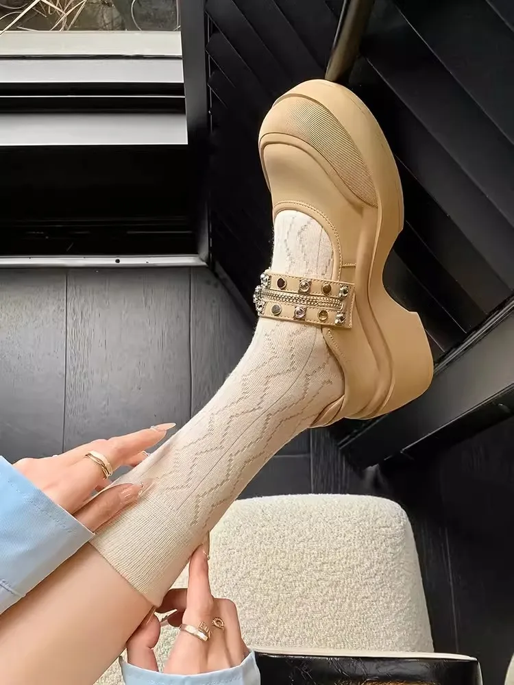 Preppy Style Women Platform Shoes New Spring Autumn Design Round Toe Mary Jane Pumps Split Leather Fashion Ladies Casual Shoes 2