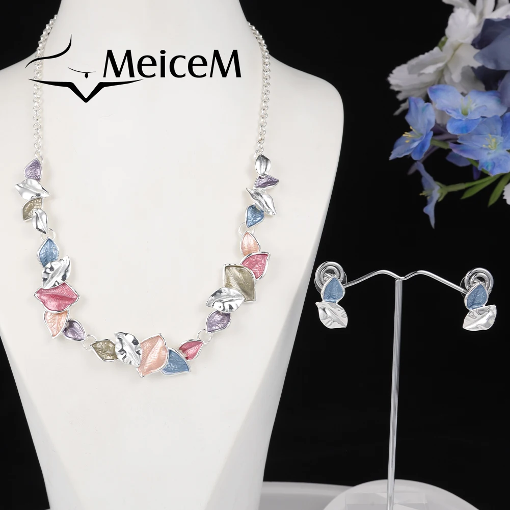 Серьги и ожерелья MeiceM в форме листьев бразильское ожерелье посеребренное