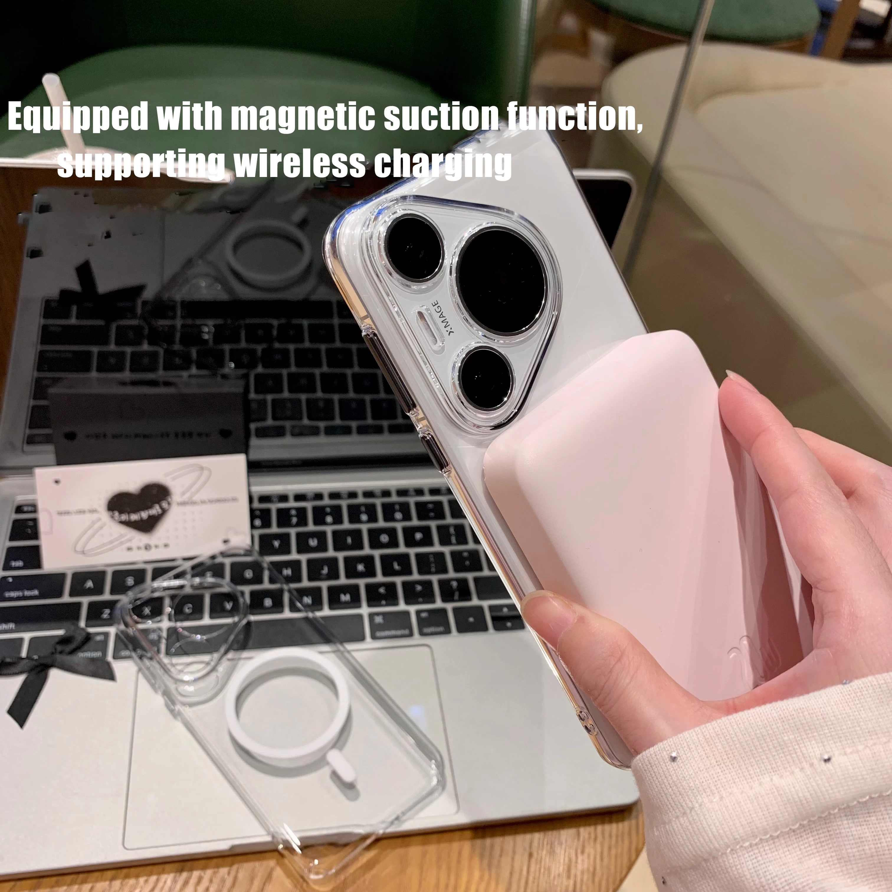 Ultra Slim Transparent Magnetic Case with Wireless Charging Support for Huawei Pura 70 and Mate 60 Pro