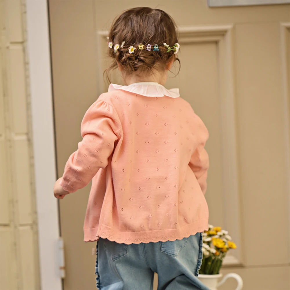 데이브 벨라 어린이 스웨터 가디건 가을 봄  소녀 순면 코트 캐주얼 니트 스웨터 외투 DB1260238