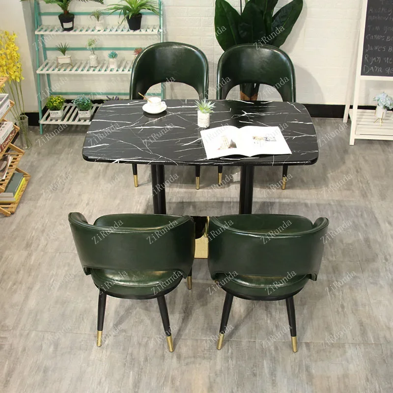 ~Restaurant dining table and chair combination, Nordic light luxury milk tea shop dining table, coffee shop table and chairs