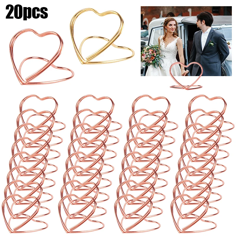 20Pcs Heart Shape Place Card Holders Wedding Table Number Name Sign Birthday Party Decoration Supplies Home Photo Clip Stands