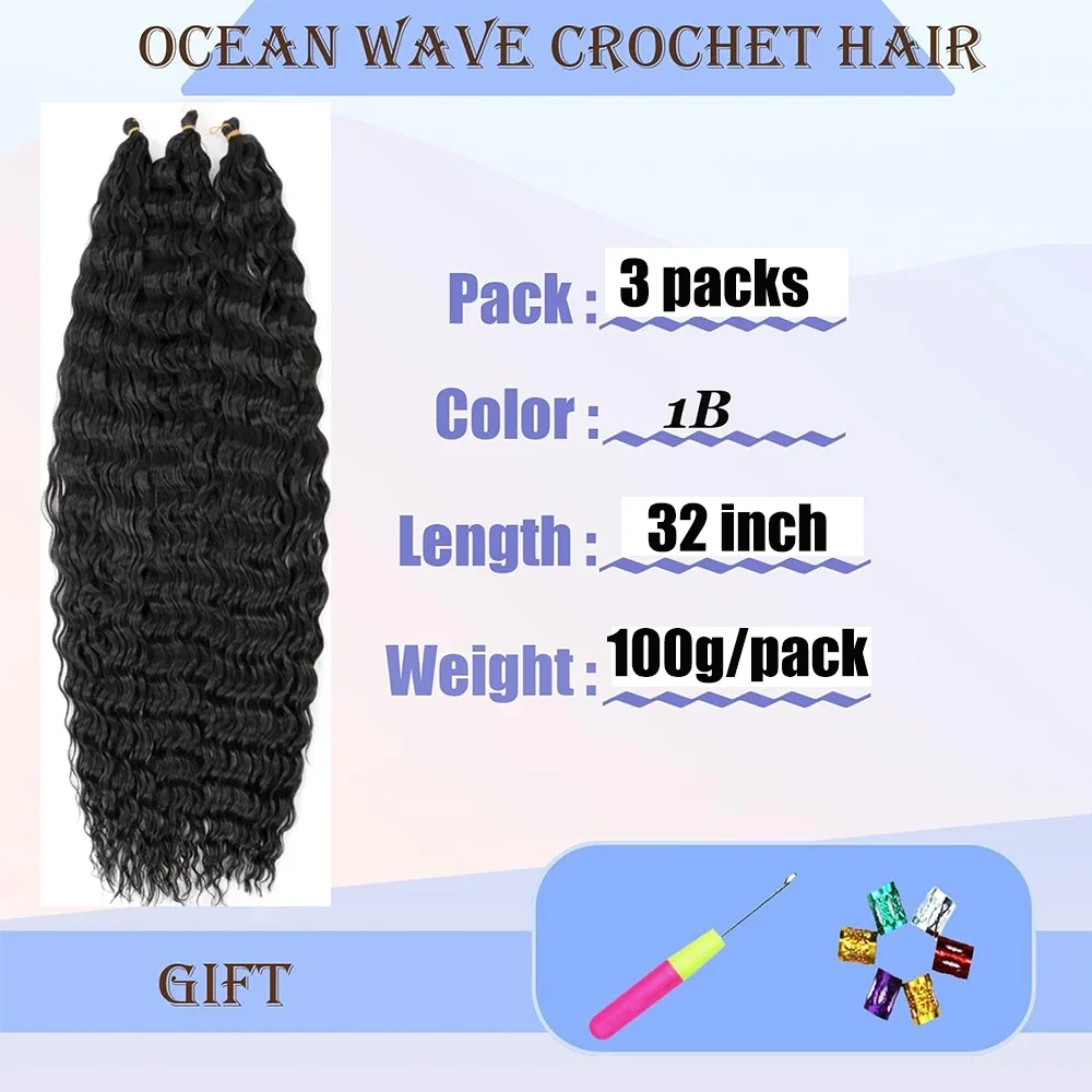 Braiding Hair Extensions Crochet Hair Extensions Ocean Wave Crochet Hair 32 Inch For Black Women