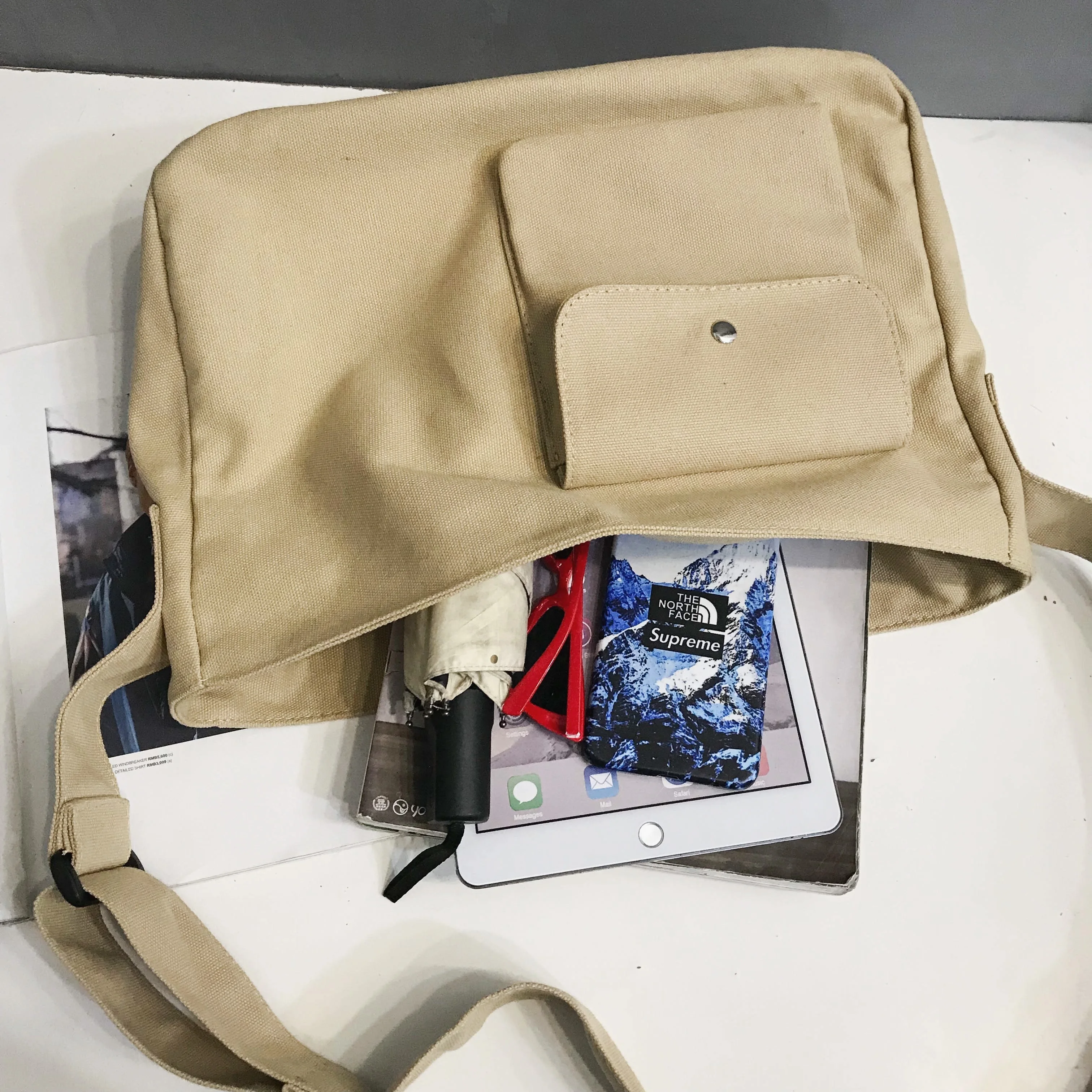 Korean Canvas Multi Pockets Canvas Big Size Handbag Female Male Teenager Student Over Large Street Hip Hop  Zipper Messenger Bag