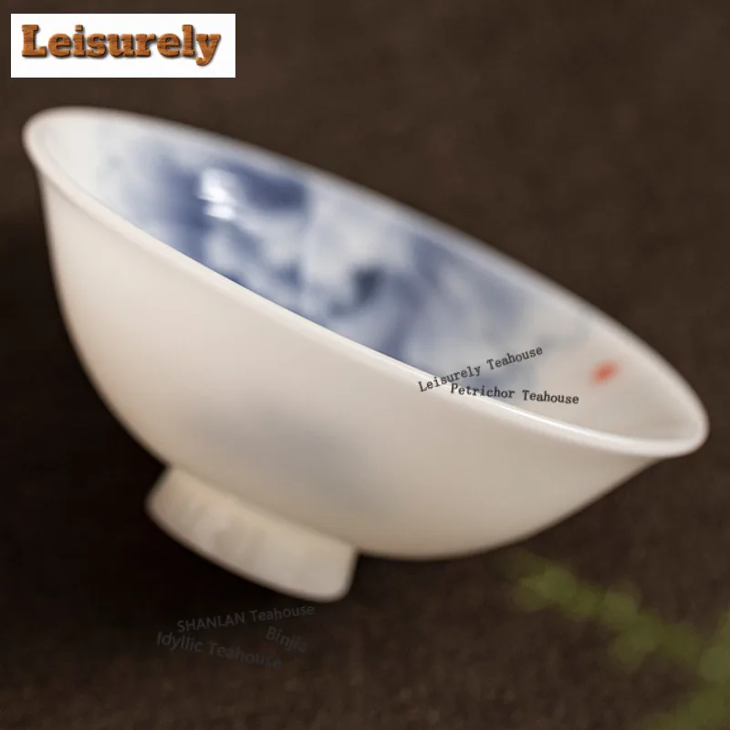 55ml Jade Porcelain Blue And White Douli Teacup Luxury Tea Bowl Set Of Cups Tea-tasting Personal Cup Jianzhan Master Cups Cafes