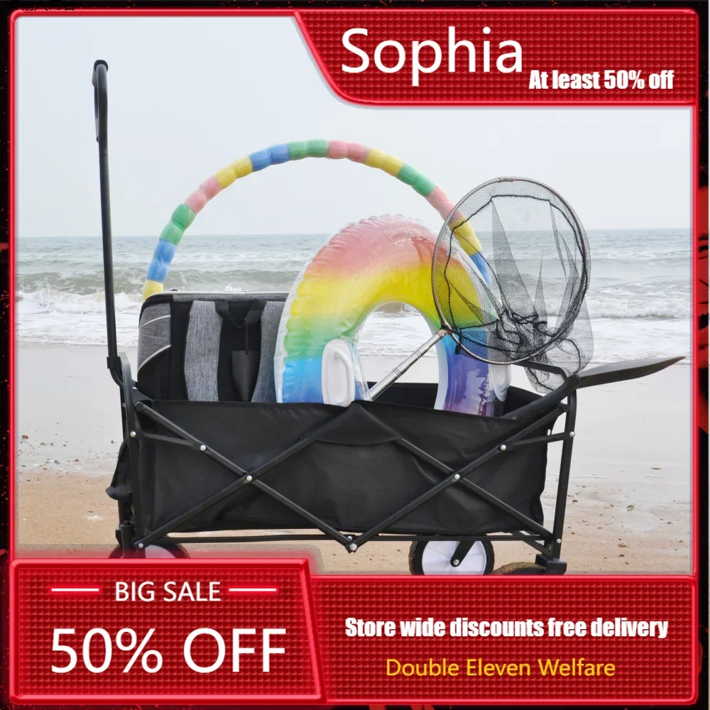 Folding Wagon Garden Shopping Beach Cart,Wagon Gardon Cars with Two Brakes for Beaches, Gardens, Parks, Camping