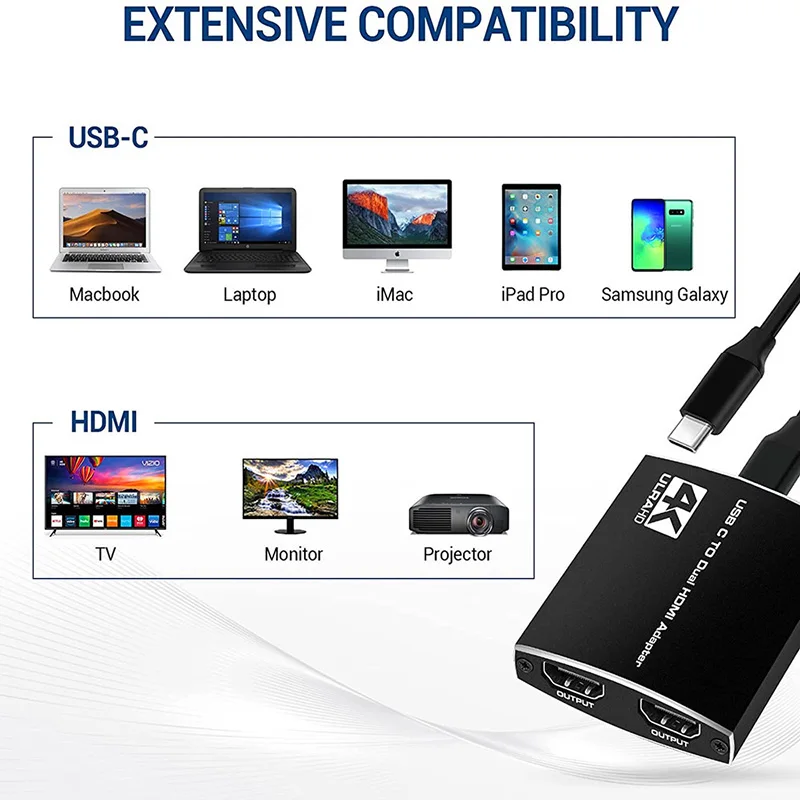4K Dual HDMI USB-C Adapter with MST/SST Splitter Capability