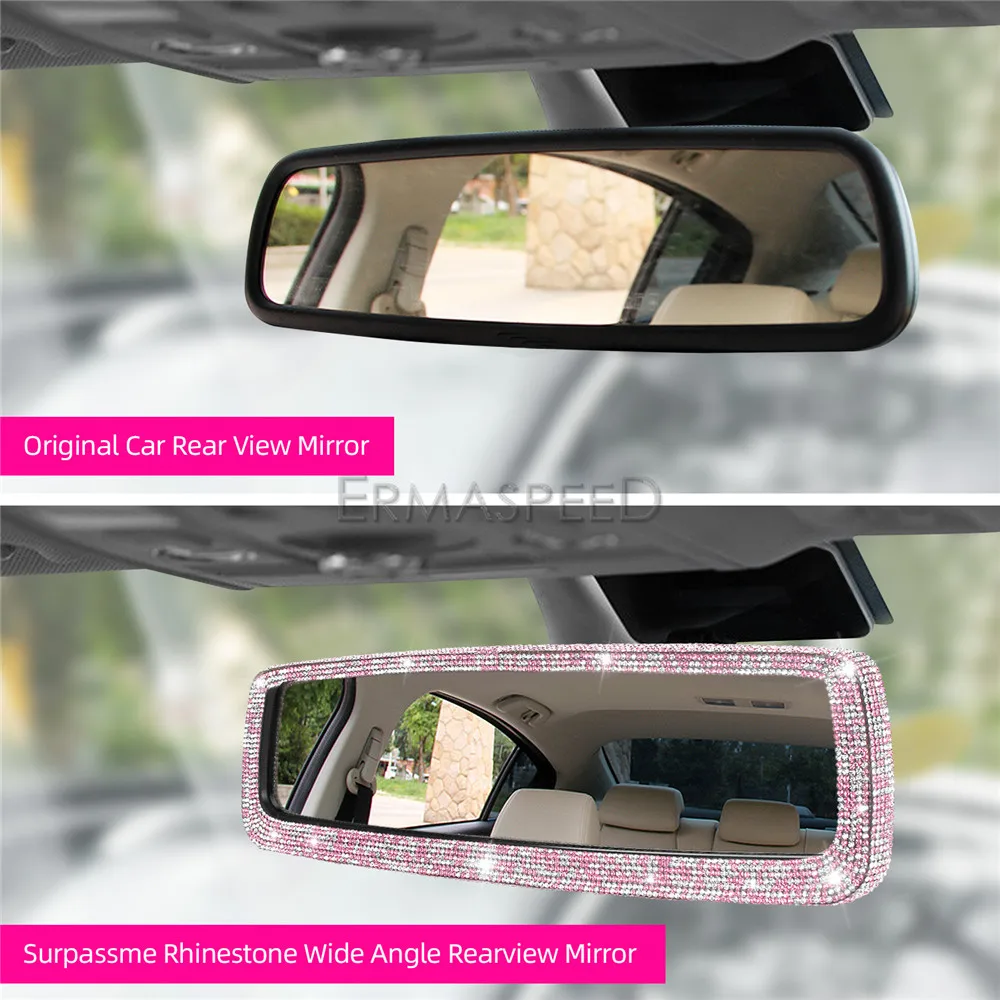 Universal Car Interior Rear View Mirror Bling Rhinestone Car Rearview  Mirror Anti-glare Wide-angle Mirror Women Car Accessories AliExpress