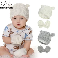 2 PCS Pure Color Baby Kids Girls Boys Winter Warm Knit Hat 2021 New Cute Glove Lovely Beanie Cap Set 0-18 Month 1