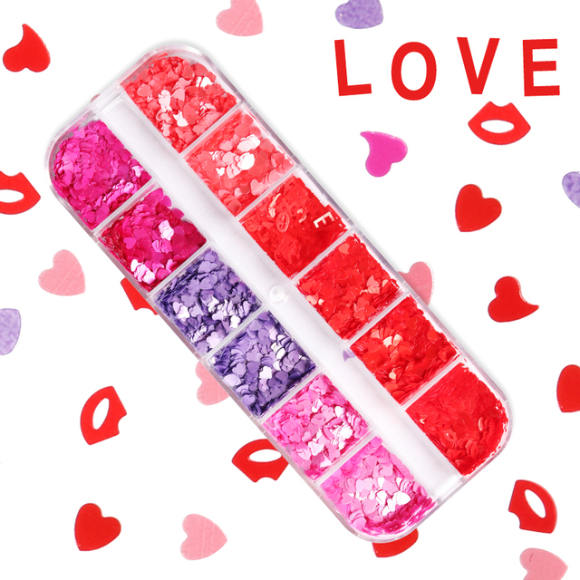 Valentines Empty Love Heart Nail Sequins Holographic Glitter Flakes Decor For DIY Accessories Designer Nail Supplies Tools