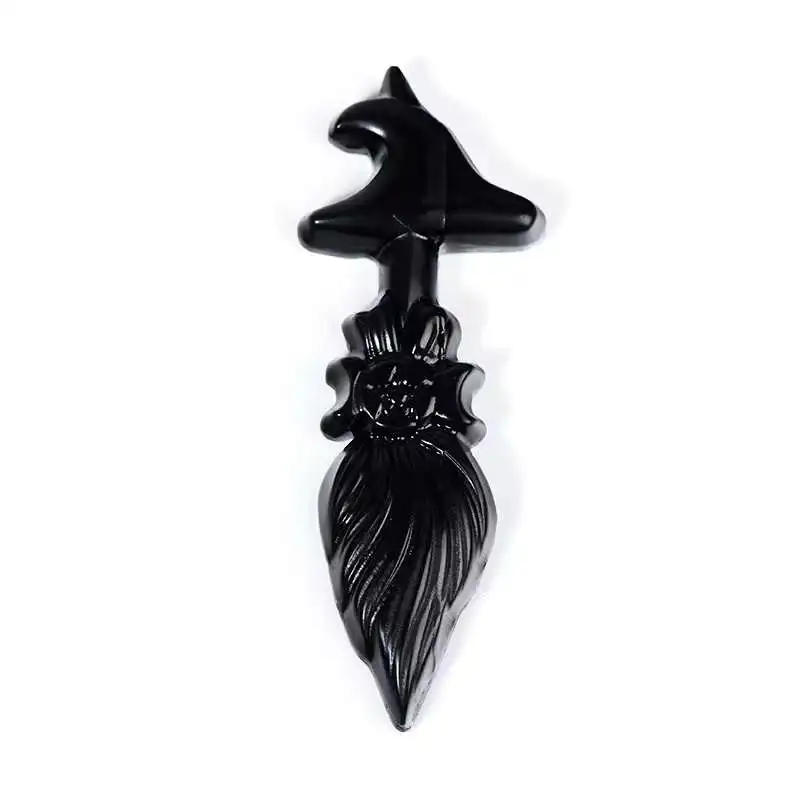 

Natural Stone Crystal Carving obsidian wizard broom Home office ornaments decoration
