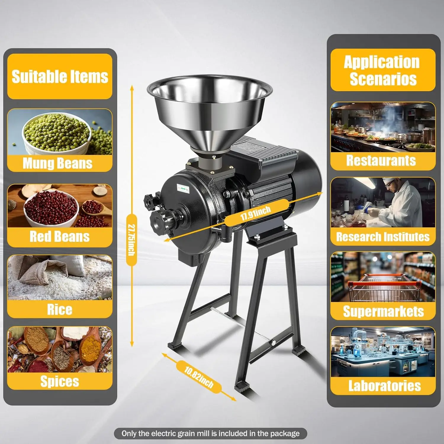 Electric Grain Mill Grinder Thickness Adjustable Corn Mill With Funnel 1500W 110V Dry Grain Milling Machine With Funnel For 2